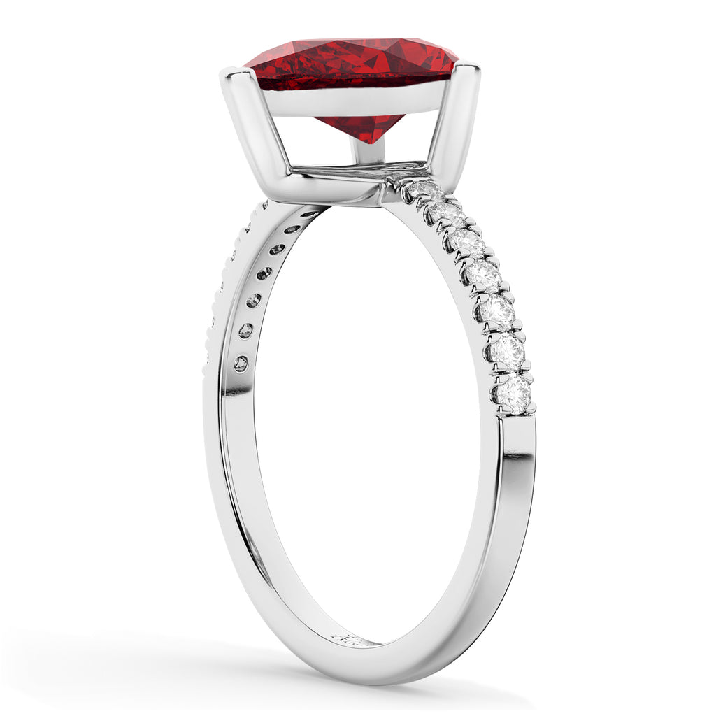 Pear Cut Ruby & Diamond Engagement Ring 14K White Gold 2.71ct