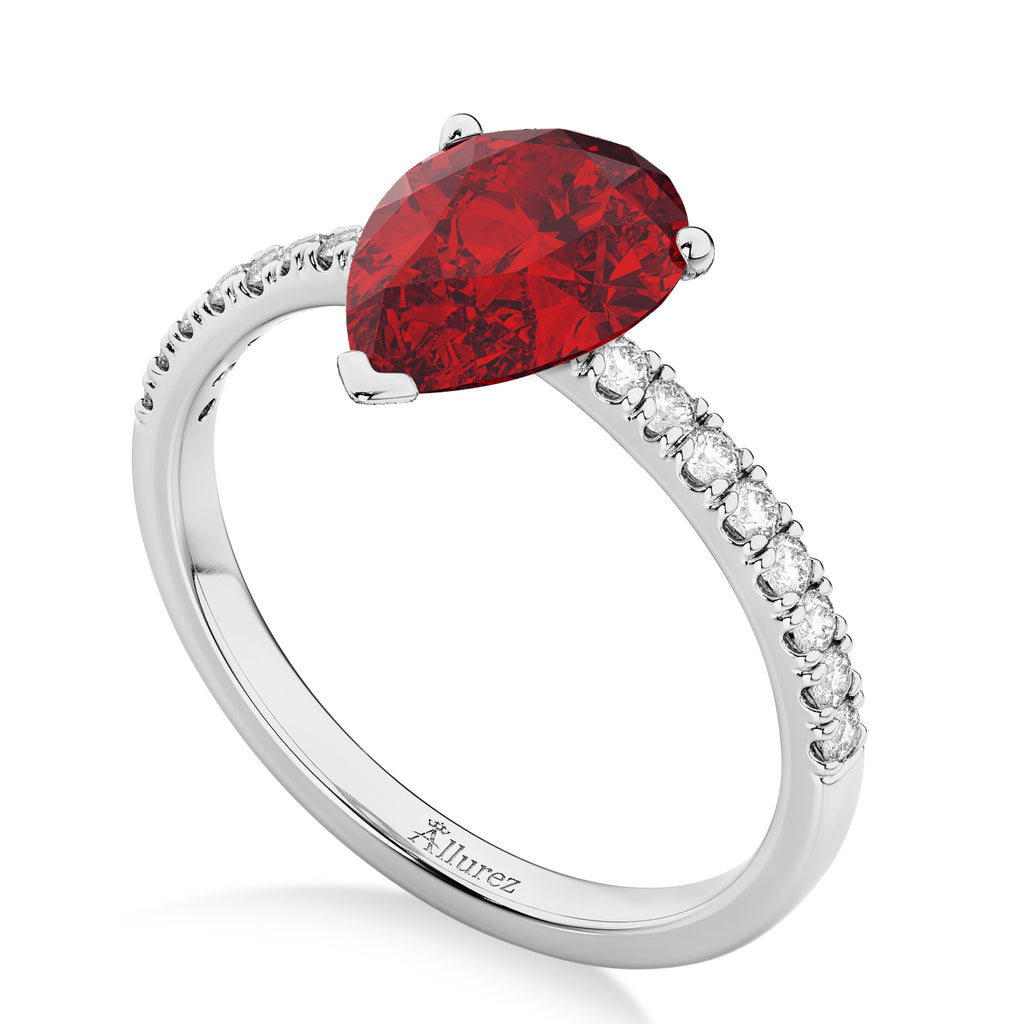 Pear Cut Ruby & Diamond Engagement Ring 14K White Gold 2.71ct