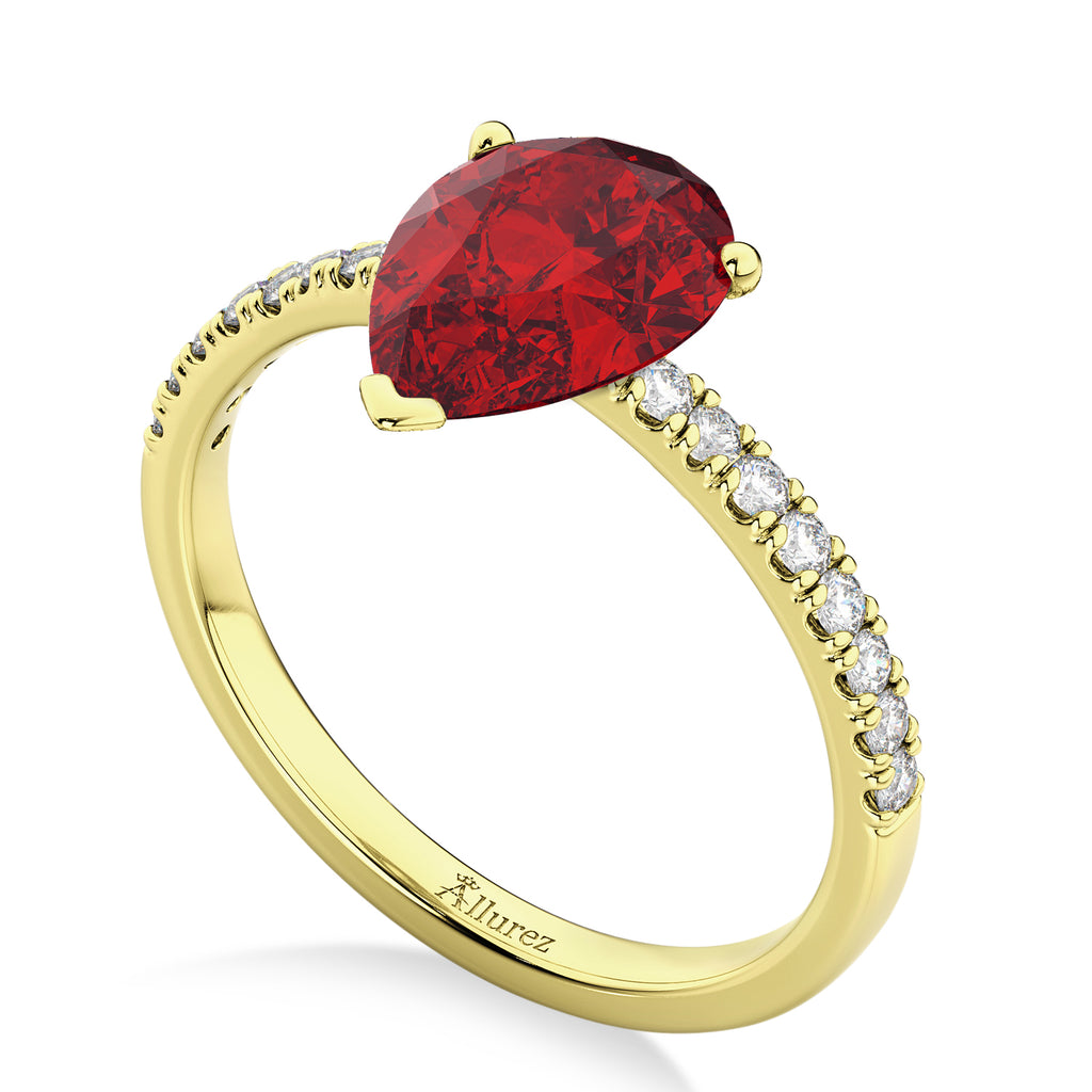 Pear Cut Ruby & Diamond Engagement Ring 14K Yellow Gold 2.71ct