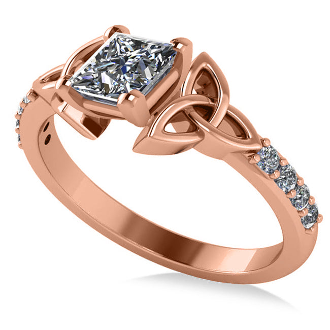 Princess Cut Lab Diamond Celtic Knot Engagement Ring 14K Rose Gold 0.75ct
