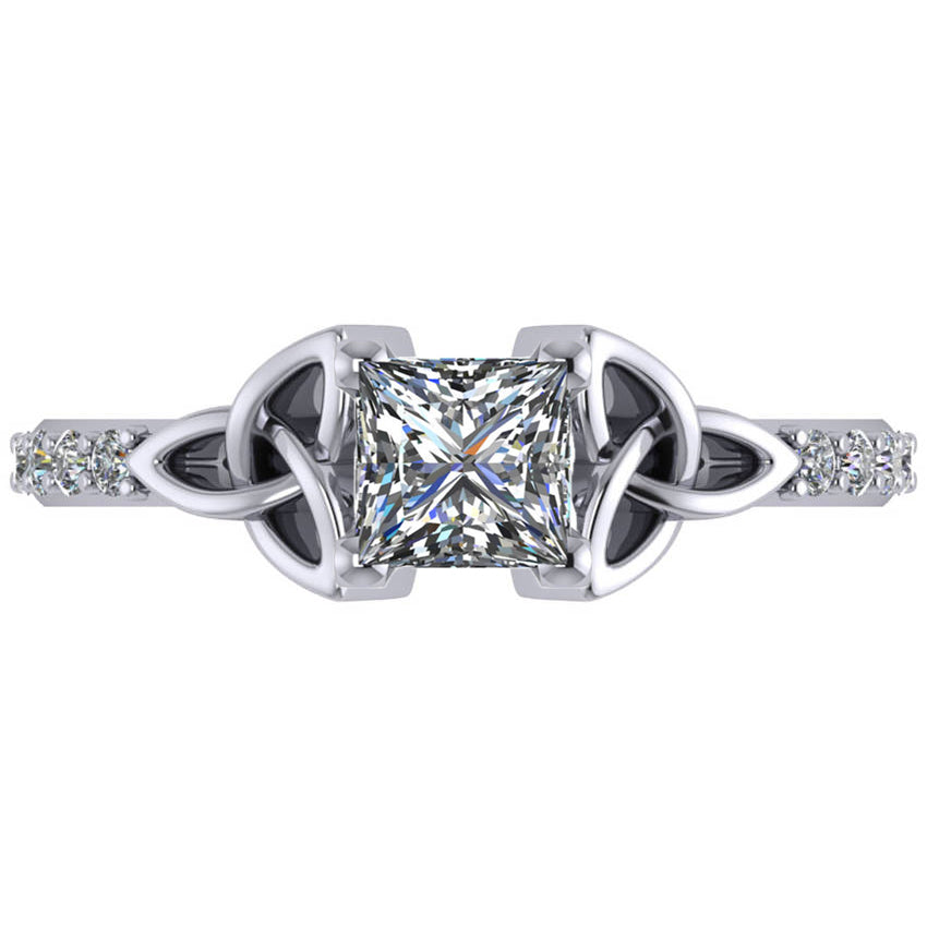 Princess Cut Lab Diamond Celtic Knot Engagement Ring 18k White Gold 0.75ct