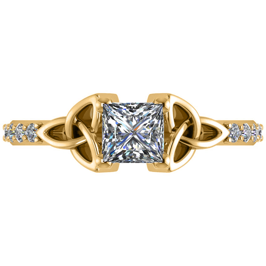 Princess Cut Diamond Celtic Knot Engagement Ring 18k Yellow Gold 0.75ct