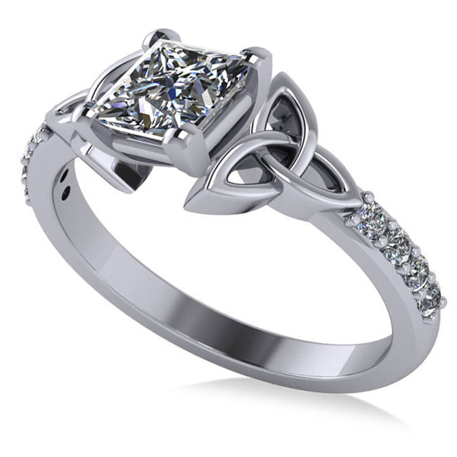Princess Lab Grown Diamond Celtic Knot Engagement Ring 14K White Gold (1.00ct)