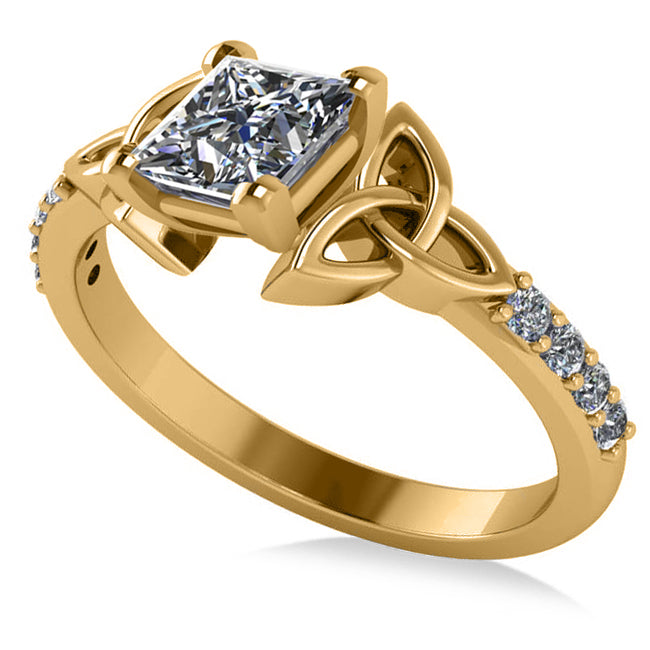 Princess Cut Lab Diamond Celtic Knot Engagement Ring 14K Yellow Gold 1.00ct