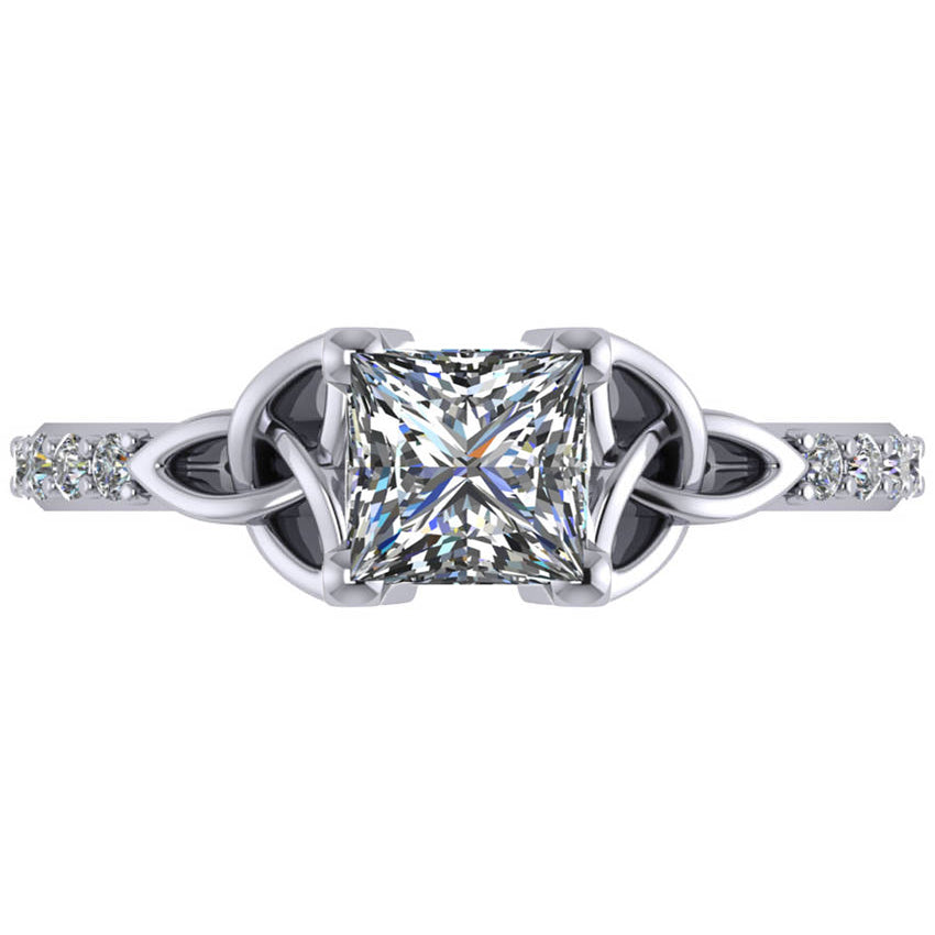 Princess Cut Lab Diamond Celtic Knot Engagement Ring  Palladium 1.00ct