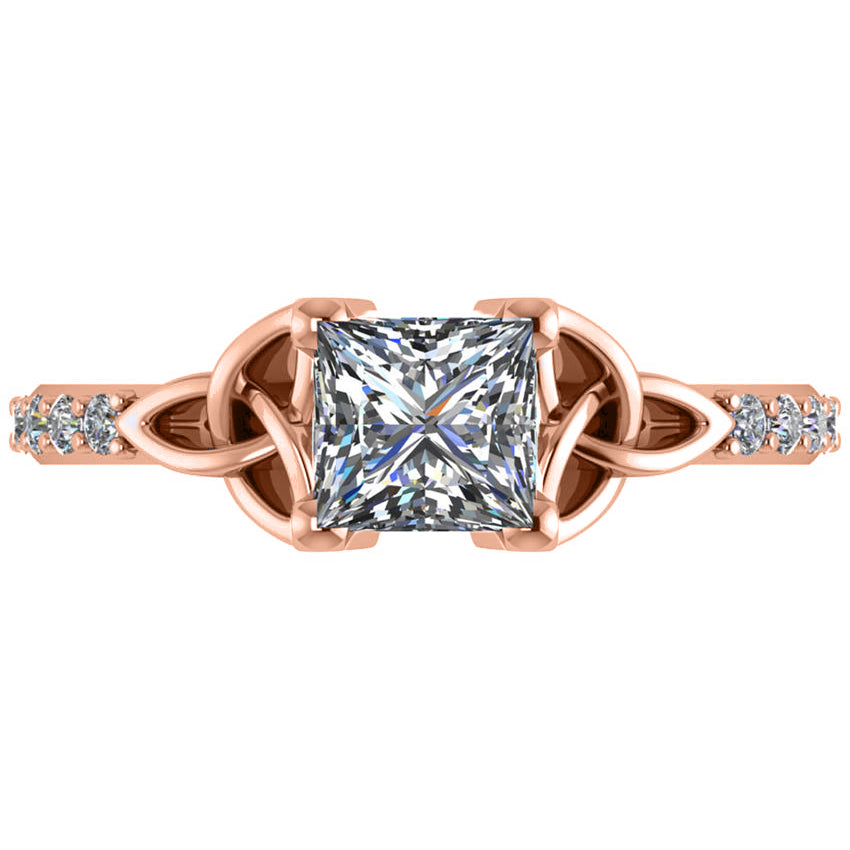 Princess Cut Diamond Celtic Knot Engagement Ring 14K Rose Gold 1.50ct