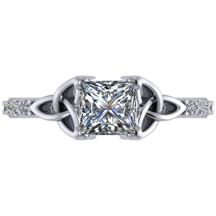 Princess Lab Diamond Celtic Knot Engagement Ring 14K White Gold (1.50ct)