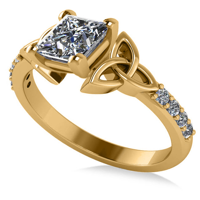 Princess Cut Lab Diamond Celtic Knot Engagement Ring 14K Yellow Gold 1.50ct