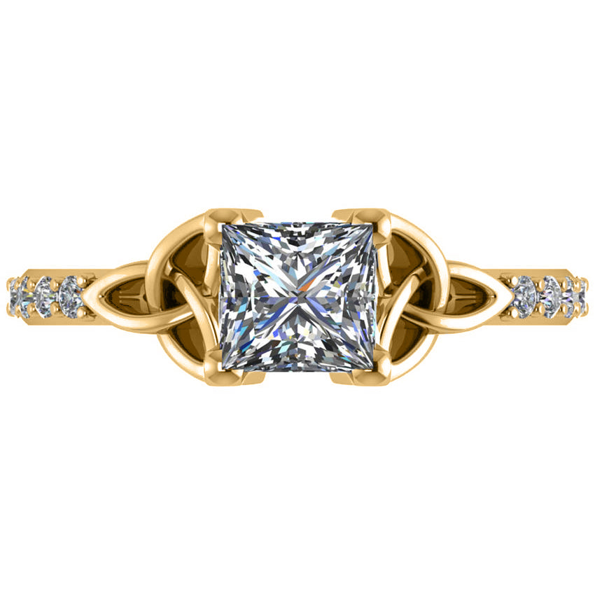 Princess Cut Diamond Celtic Knot Engagement Ring 14K Yellow Gold 1.50ct