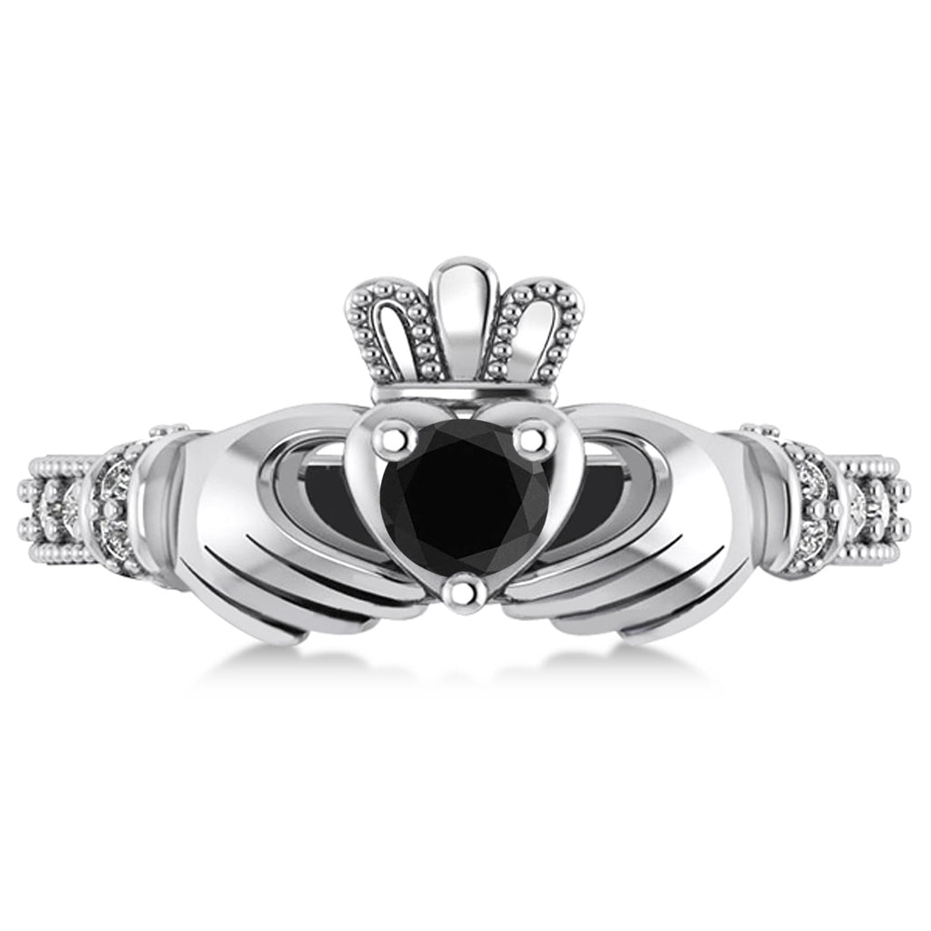 Black & White Diamond Claddagh Engagement Ring in 14k White Gold (0.42ct)
