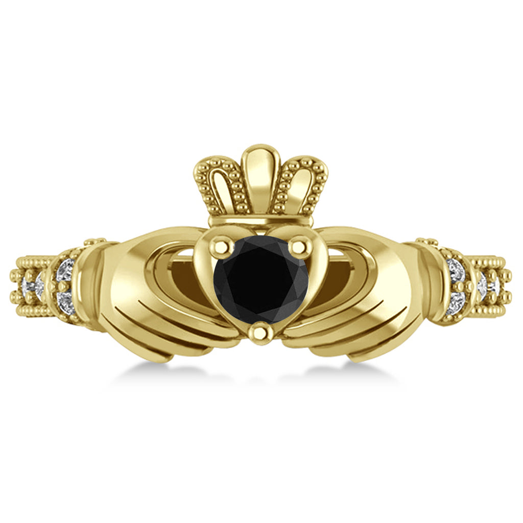 Black & White Diamond Claddagh Engagement Ring in 14k Yellow Gold (0.42ct)