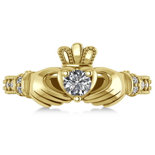Lab Grown Diamond Claddagh Engagement Ring in 14k Yellow Gold (0.42ct)