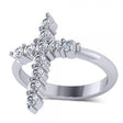 Large Religious Cross Round-Cut Diamond Ring 14k White Gold (0.55ct)