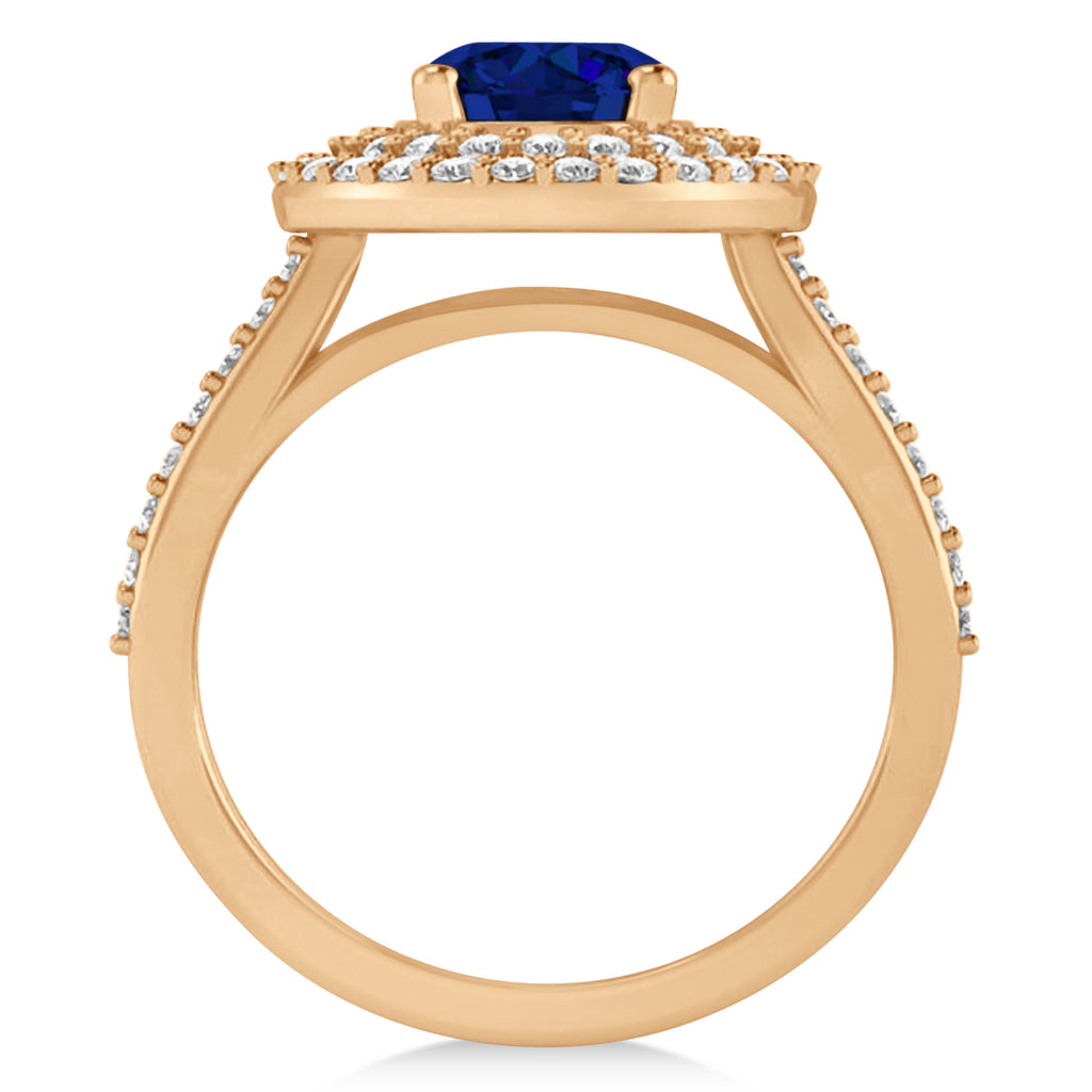 Double Halo Blue Sapphire Engagement Ring 14k Rose Gold (2.27ct)