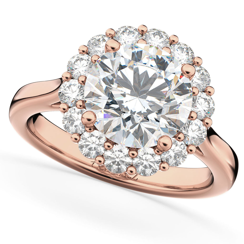 Round Halo Lab Diamond Engagement Ring 14K Rose Gold (3.20ct)