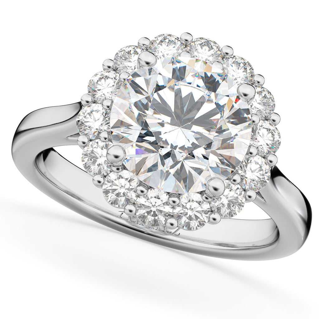 Round Halo Lab Diamond Engagement Ring 14K White Gold (3.20ct)