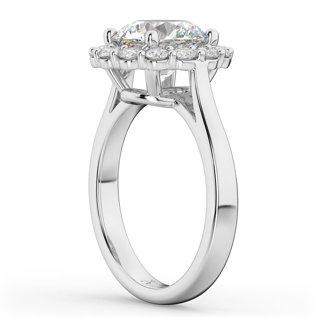 Round Halo Lab Diamond Engagement Ring 14K White Gold (3.20ct)