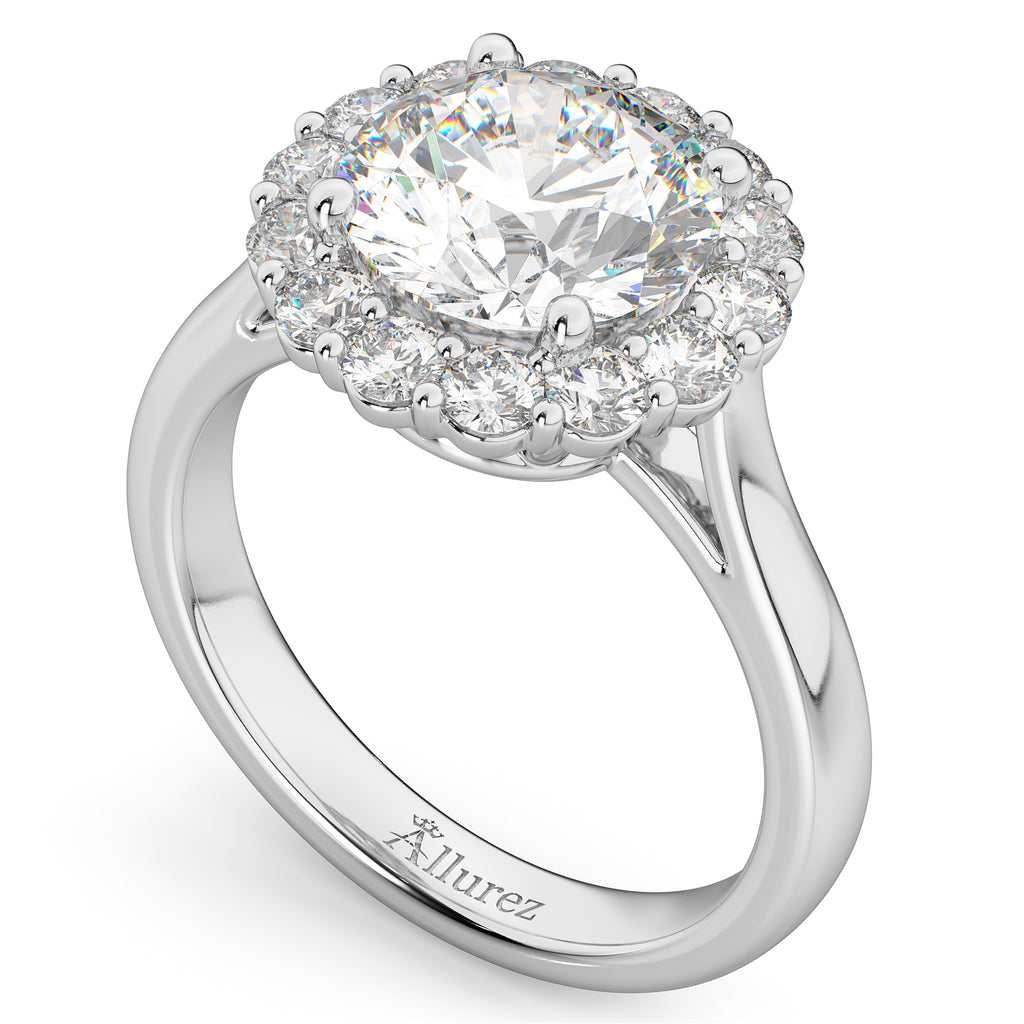 Round Halo Lab Diamond Engagement Ring 14K White Gold (3.20ct)