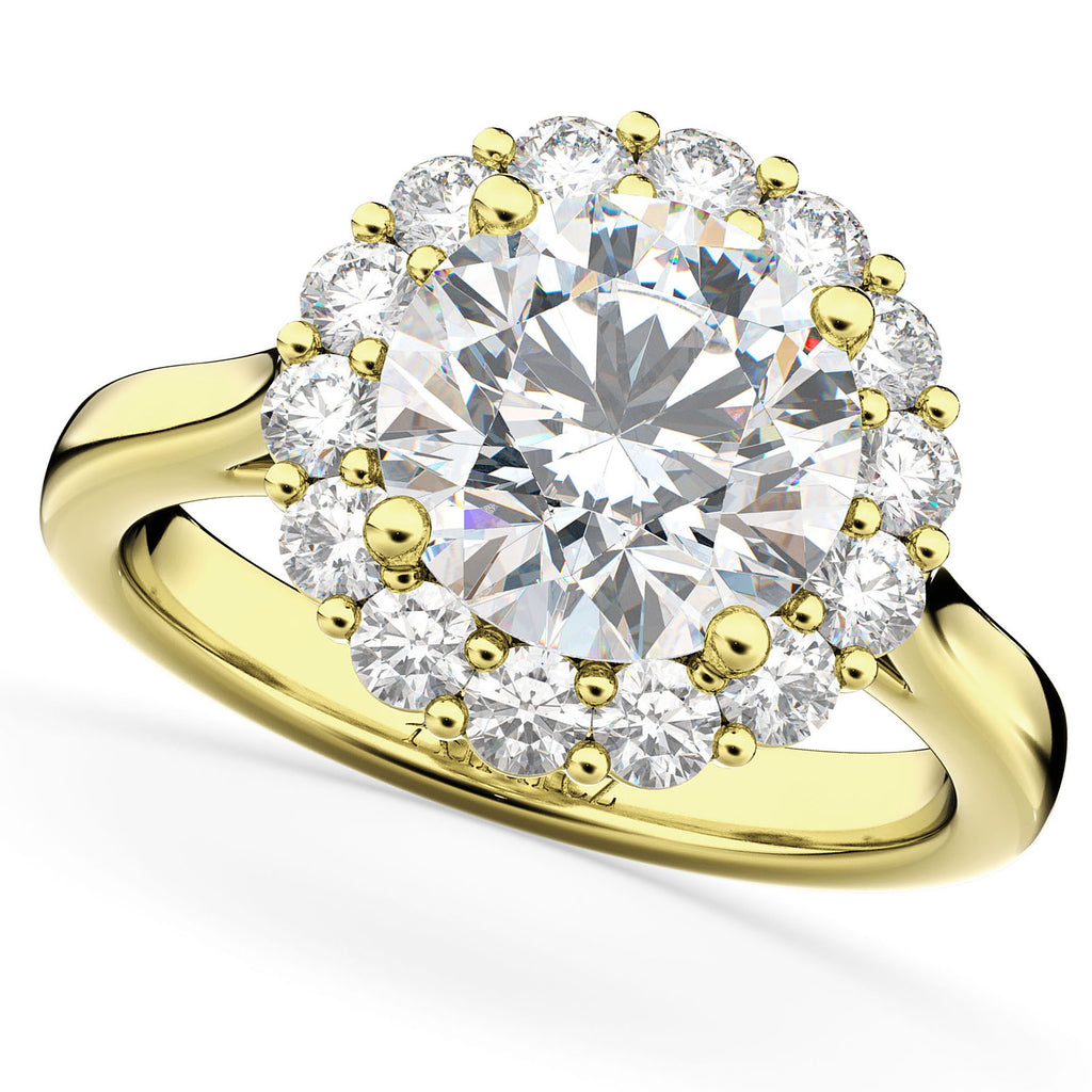 Round Halo Lab Diamond Engagement Ring 14K Yellow Gold (3.20ct)