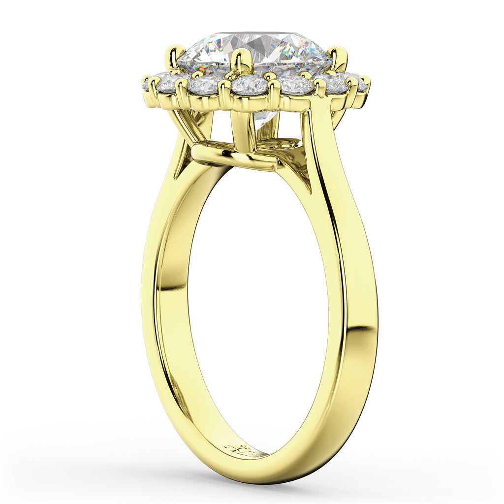 Round Halo Lab Diamond Engagement Ring 14K Yellow Gold (3.20ct)