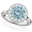 Halo Round Lab Aquamarine & Lab Diamond Engagement Ring 14K White Gold 3.70ct