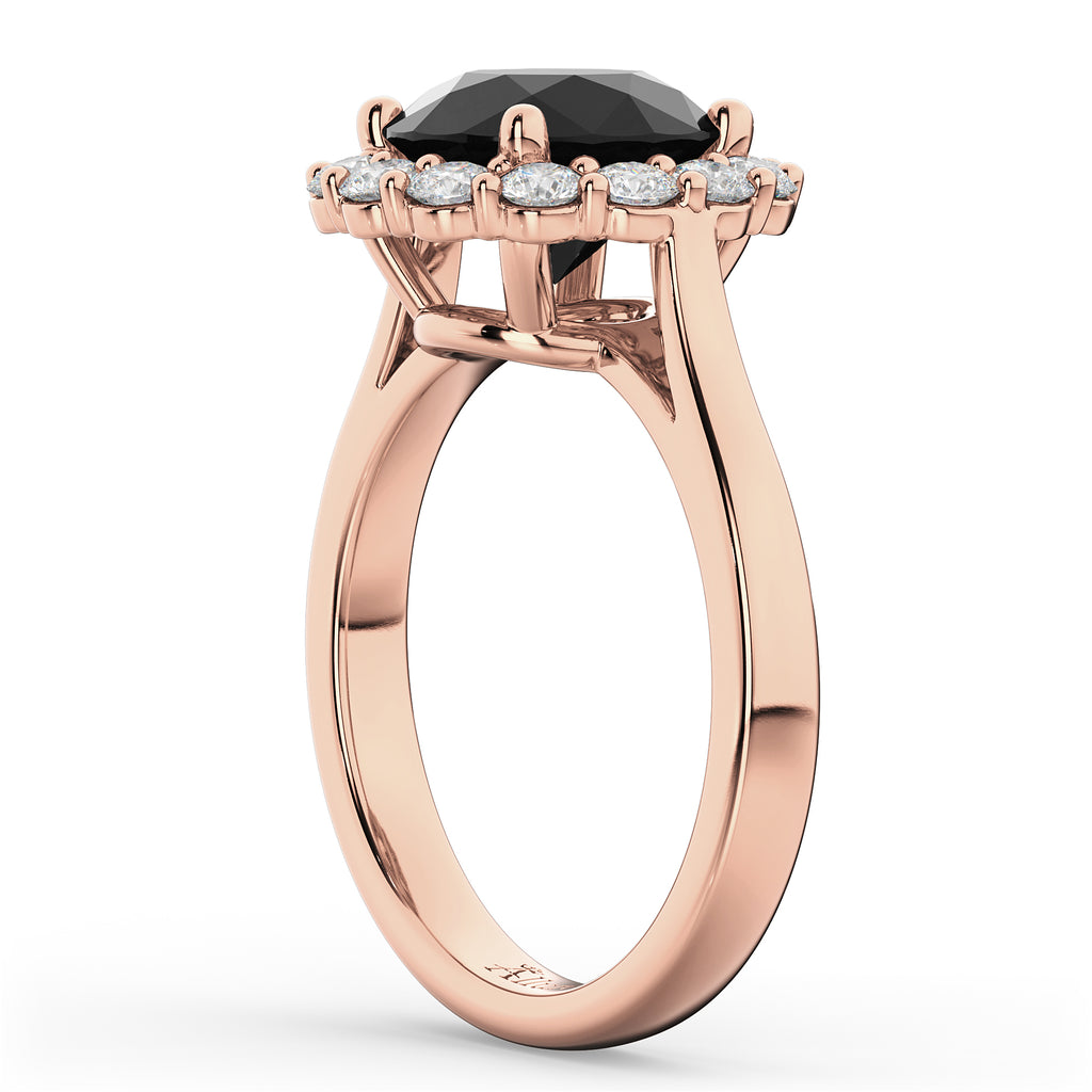 Round Black Diamond & Diamond Engagement Ring 14K Rose Gold (3.20ct)