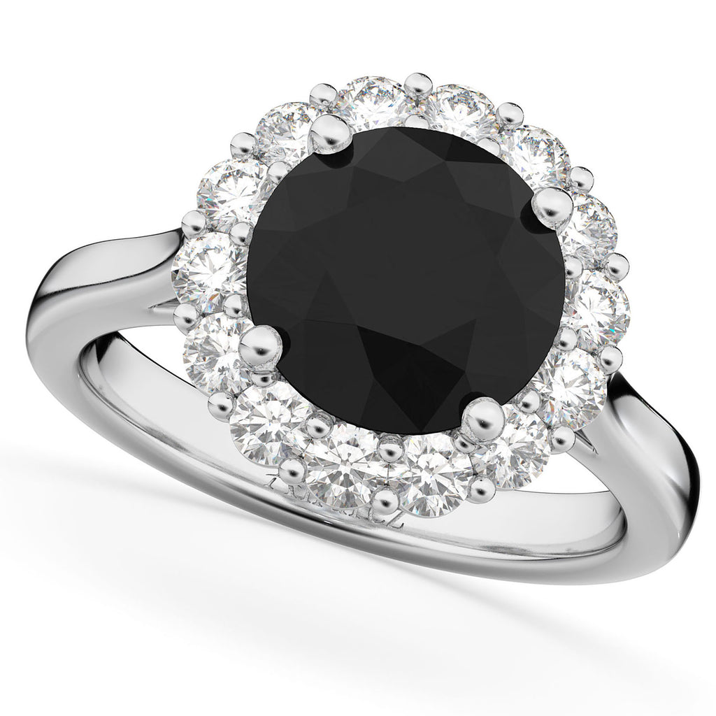 Round Black Diamond & Diamond Engagement Ring 14K White Gold (3.20ct)
