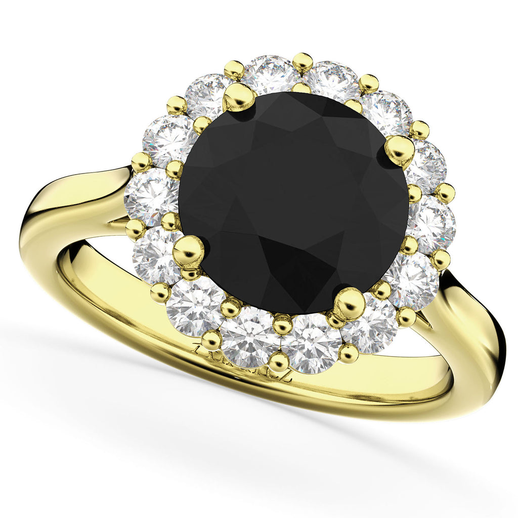 Round Lab Black Lab Diamond & Lab Diamond Engagement Ring 14K Yellow Gold (3.20ct)