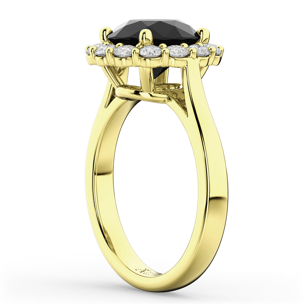 Round Black Diamond & Diamond Engagement Ring 14K Yellow Gold (3.20ct)