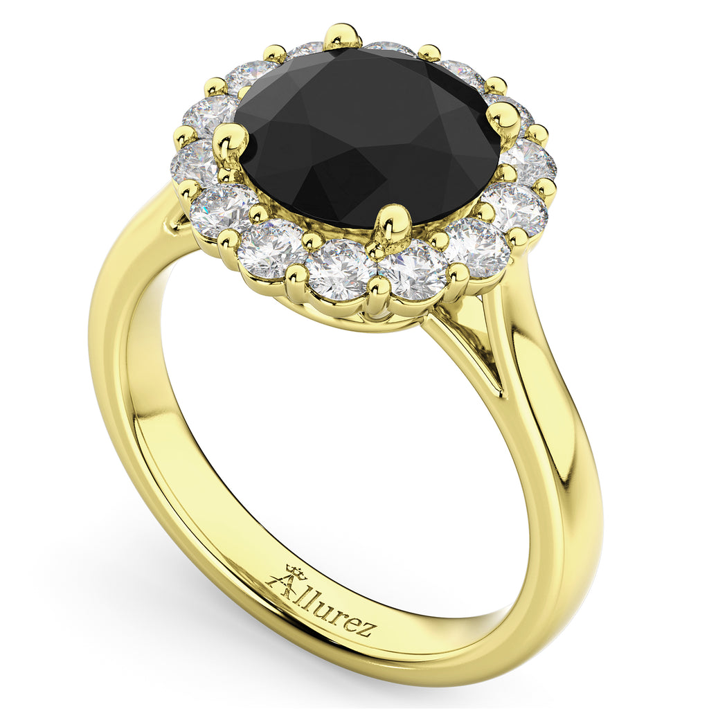 Round Black Diamond & Diamond Engagement Ring 14K Yellow Gold (3.20ct)