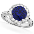 Halo Round Blue Sapphire & Diamond Engagement Ring 14K White Gold 4.45ct