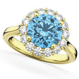 Halo Round Blue Topaz & Diamond Engagement Ring 14K Yellow Gold 4.45ct