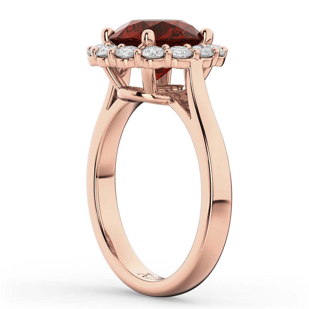 Halo Round Lab Garnet & Lab Diamond Engagement Ring 14K Rose Gold 4.45ct