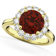 Halo Round Lab Garnet & Lab Diamond Engagement Ring 14K Yellow Gold 4.45ct