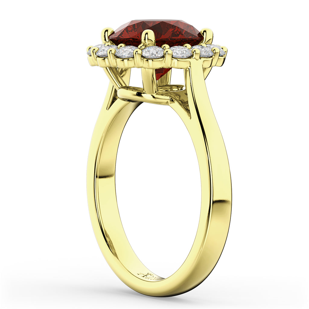 Halo Round Lab Garnet & Lab Diamond Engagement Ring 14K Yellow Gold 4.45ct