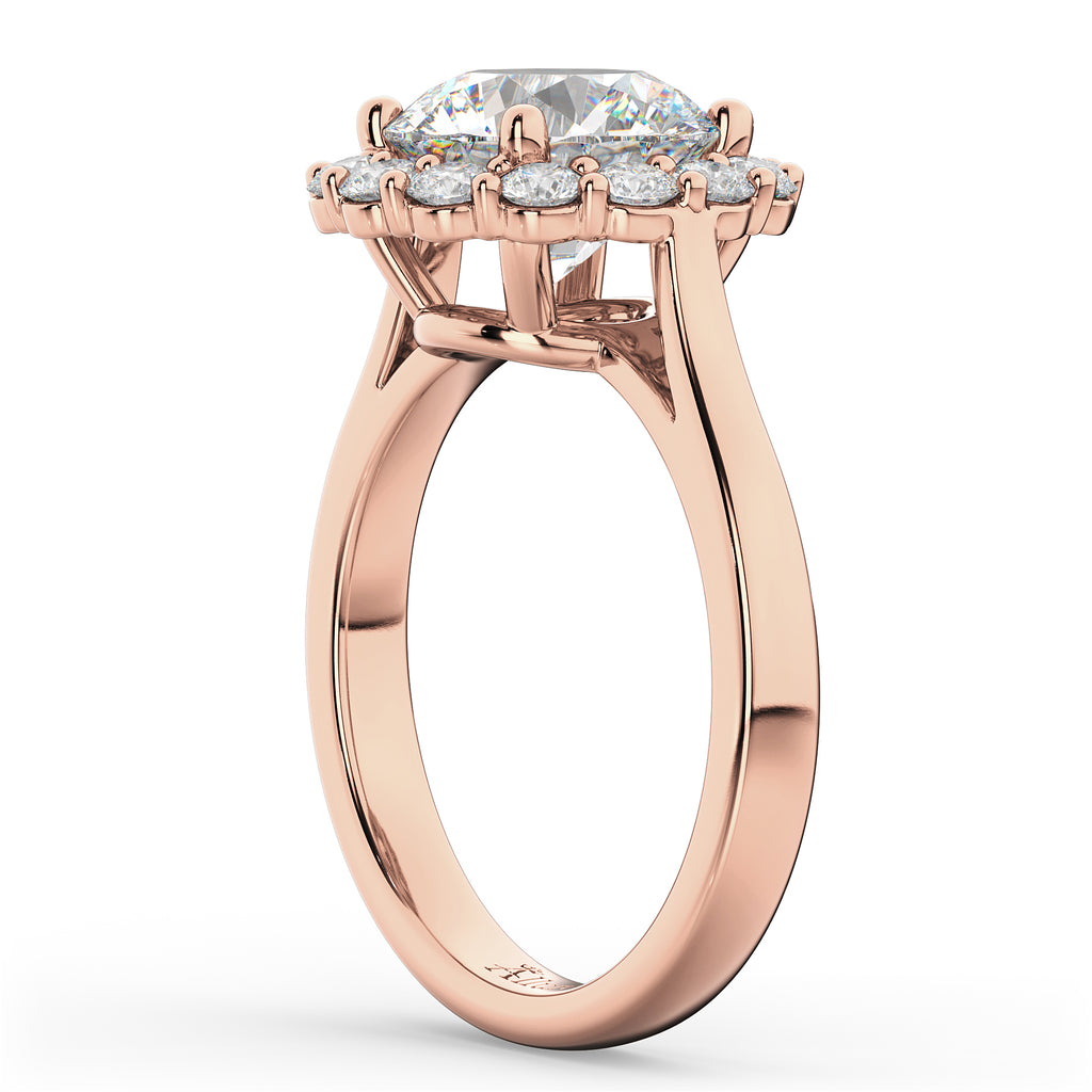 Halo Round Moissanite & Diamond Engagement Ring 14K Rose Gold 2.78ct