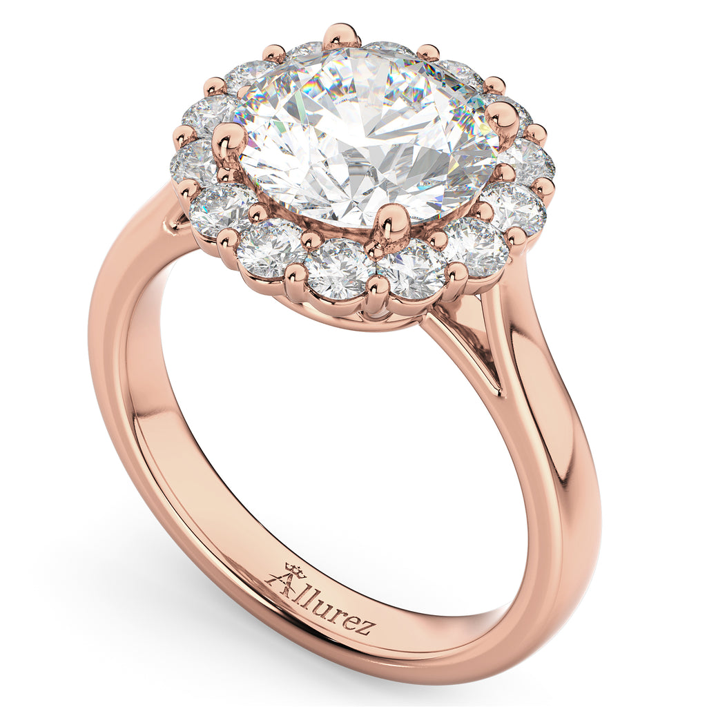 Halo Round Moissanite & Diamond Engagement Ring 14K Rose Gold 2.78ct