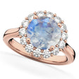 Halo Round Moonstone & Diamond Engagement Ring 14K Rose Gold 4.45ct