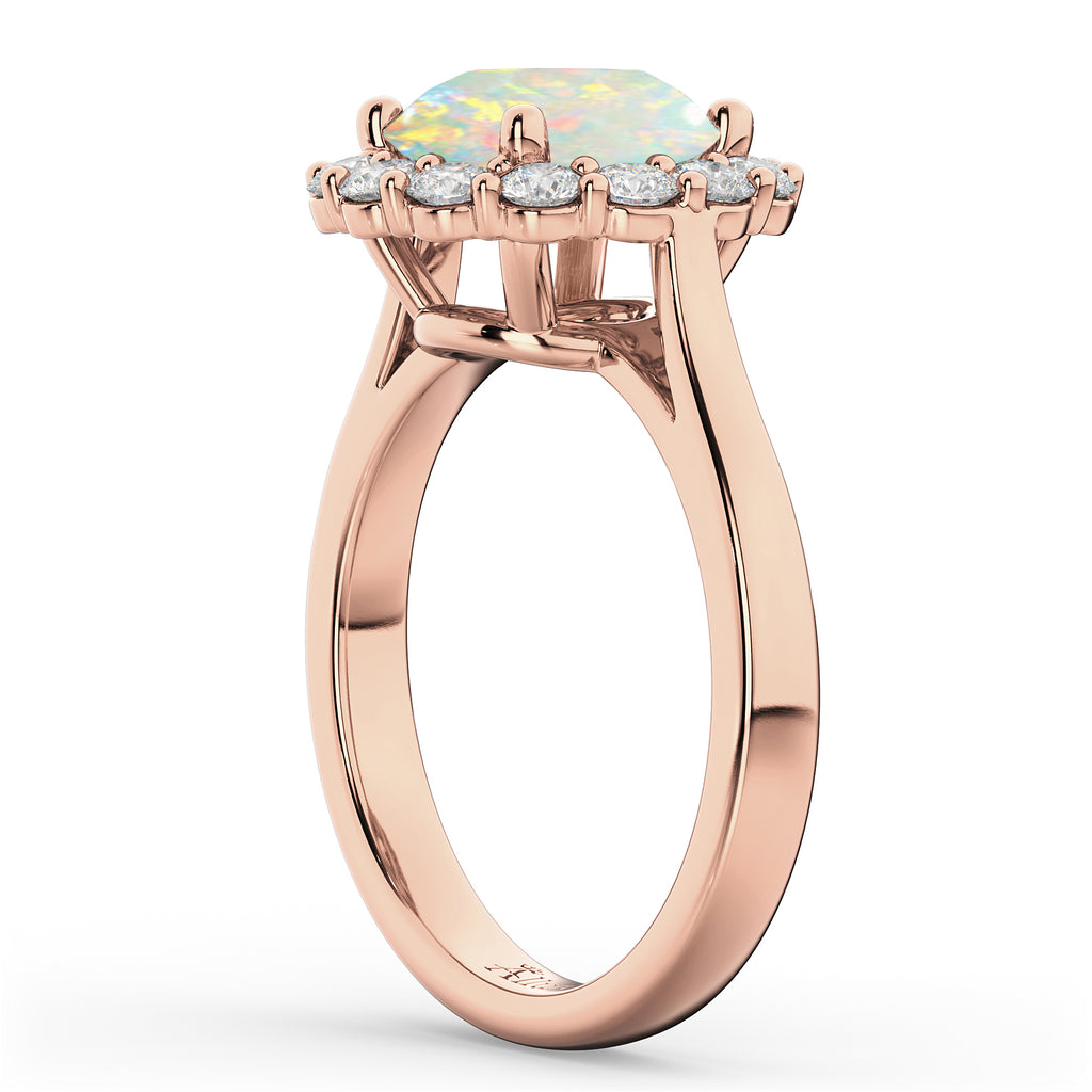 Halo Round Lab Opal & Lab Diamond Engagement Ring 14K Rose Gold 2.30ct