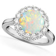 Halo Round Lab Opal & Lab Diamond Engagement Ring 14K White Gold 2.30ct