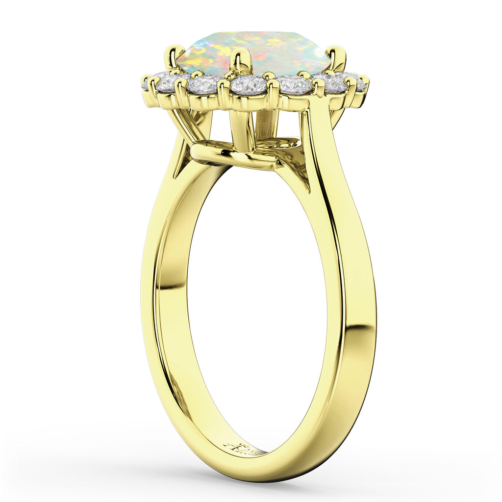 Halo Round Lab Opal & Lab Diamond Engagement Ring 14K Yellow Gold 2.30ct
