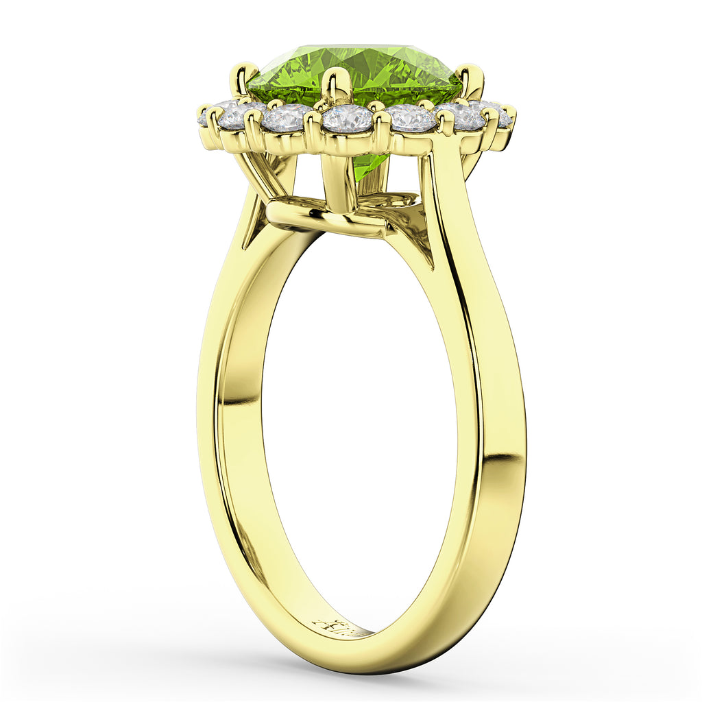 Halo Round Lab Peridot & Lab Diamond Engagement Ring 14K Yellow Gold 4.45ct