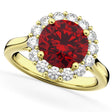 Halo Round Ruby & Diamond Engagement Ring 14K Yellow Gold 4.45ct
