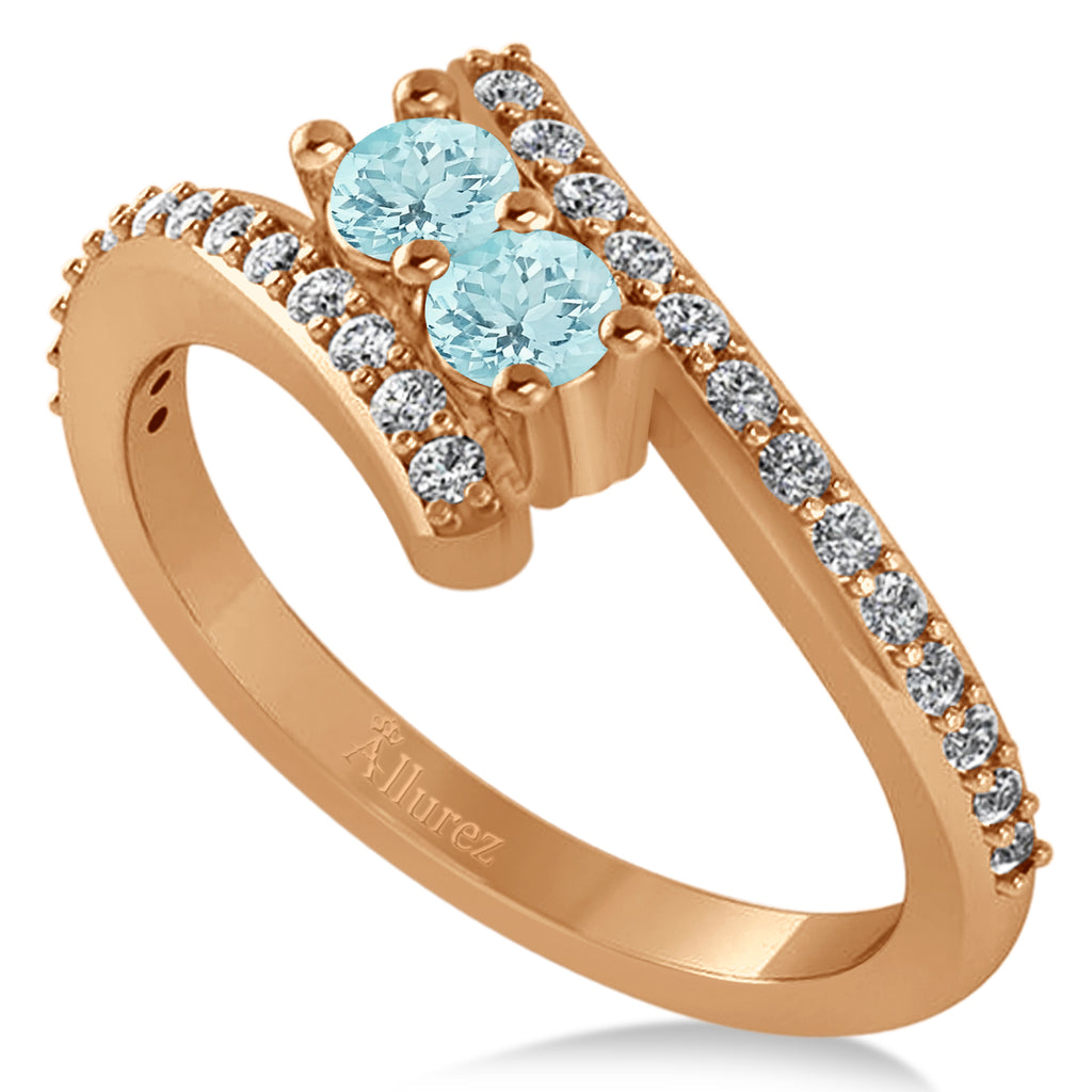 Aquamarine Two Stone Ring w/Diamonds 14k Rose Gold (0.50ct)