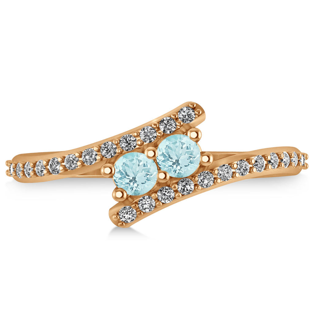 Aquamarine Two Stone Ring w/Diamonds 14k Rose Gold (0.50ct)