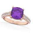 Cushion Cut Amethyst & Diamond Engagement Ring 14k Rose Gold (4.42ct)
