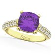 Cushion Cut Amethyst & Diamond Engagement Ring 18k Yellow Gold (4.42ct)