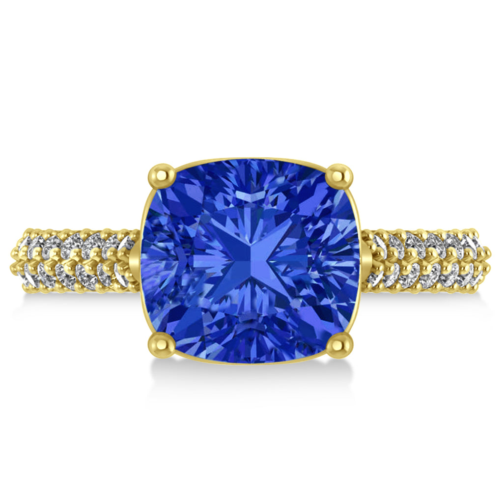 Cushion Cut Blue Sapphire & Diamond Ring 14k Yellow Gold (4.42ct)