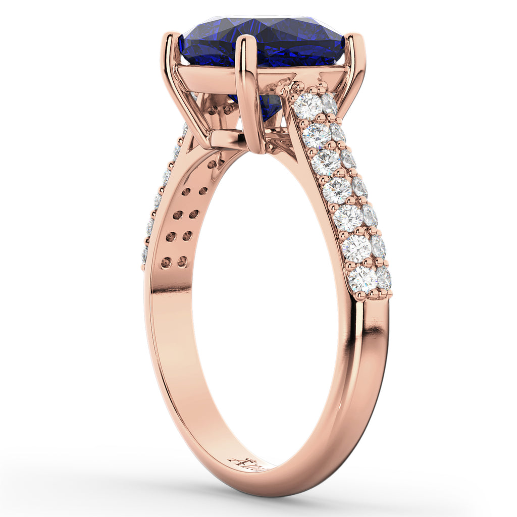 Cushion Cut Blue Sapphire & Diamond Ring 18k Rose Gold (4.42ct)