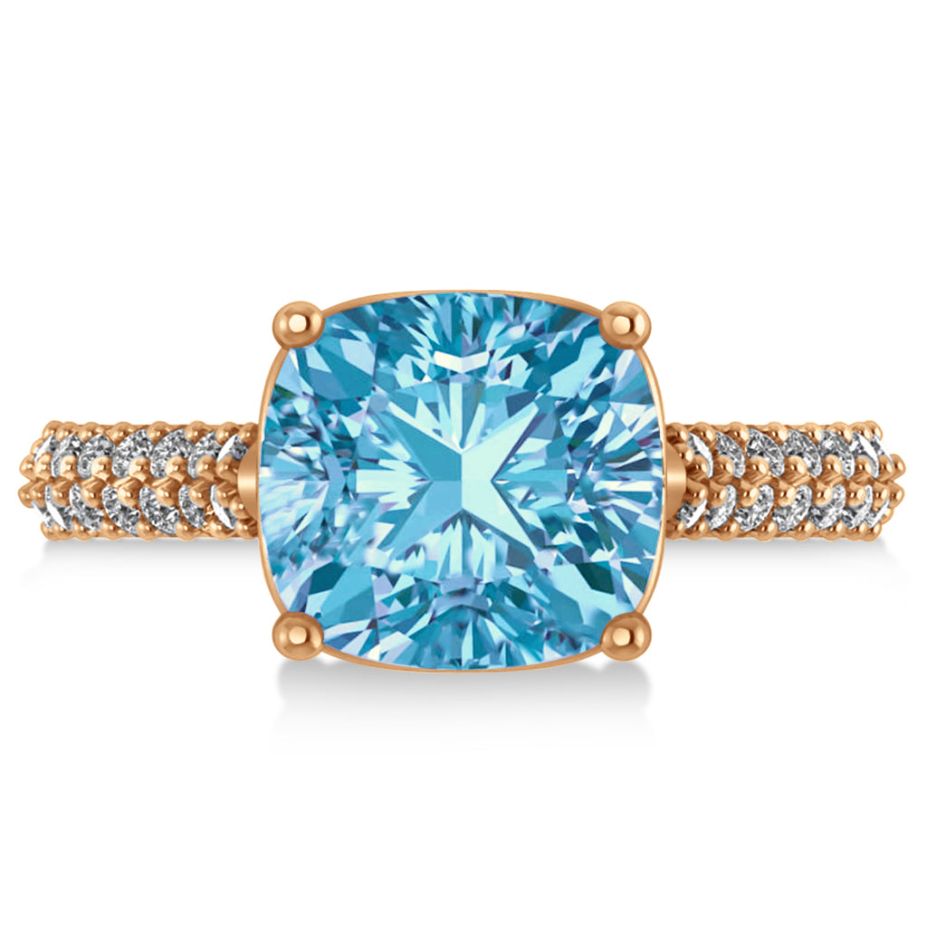 Cushion Cut Blue Topaz & Diamond Ring 18k Rose Gold (4.42ct)
